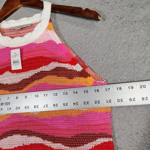 Loft Maxi Sweater Dress Women M Pink Multi Striped Knit Halter Neck Boho NWT - Picture 7 of 9